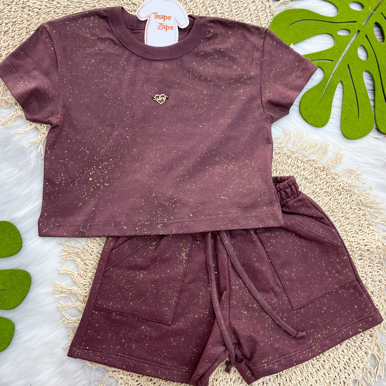 Conj. Blusa Coração e Short Brilhos - Uva